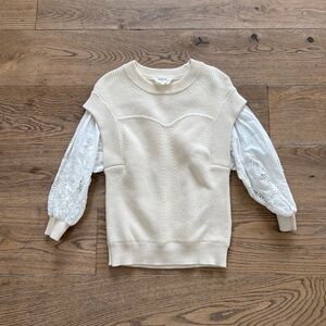 ba&sh Cream Knit Sweater Vest with White Eyelet Sleeves